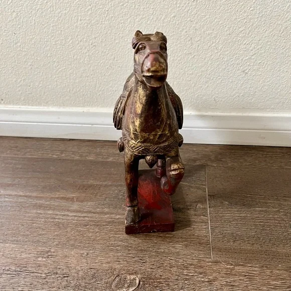 Vintage Hand Crafted Chinese Wooden Horse Statue